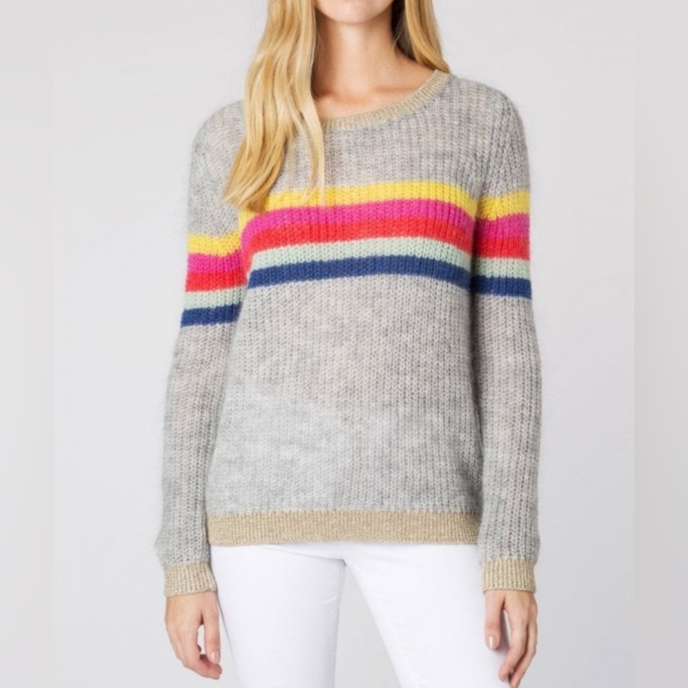 Mohair Blend Gold & Rainbow Grey Stripe Sweater - WYSE London